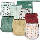Nora's Nursery Cloth Diaper Cover, Reusable Cover with Snap Closure for Flat or Fitted Inserts - 7-Pack with Wet Bag - On The Farm