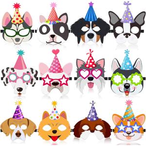 Zhanmai 12 Pcs Dog Party Masks for Kid Funny Soft Animal Masks Puppy Themed Decoration for Pet Costume