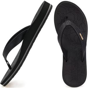 ONCAI Women's Flip Flops Comfortable Summer Beach Thong Sandals for Women with Cushion Walking Arch Support Yoga Mat Indoor Outdoor Soles (11, Black)