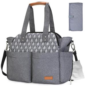 Lekebaby Diaper Bag Tote, Large Diaper Bags Waterproof,Large Mommy Bag for Hospital, Baby Bags for Mom Travel Diaper Tote Messenger Purse,Grey, Arrow Print (Dark Gray)