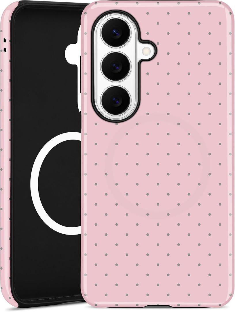 Magnetic Polka Dot Phone Case for Samsung Galaxy S21 Plus, Compatible with MagSafe, Cute Pink Polka Dot Aesthetic Soft TPU and Hard PC Shockproof Protective Phone Cover for Women Girls, Color: Pink Polka Dot