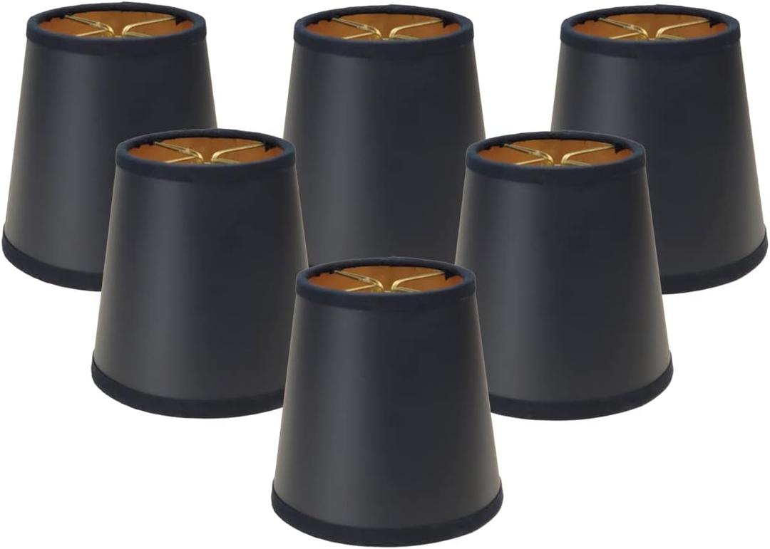 Royal Designs, Inc. Empire Black Parchment Chandelier Lamp Shade CS-115/6/8 (3 x 4 x 4.25, Black/Gold - 6 Pack)
