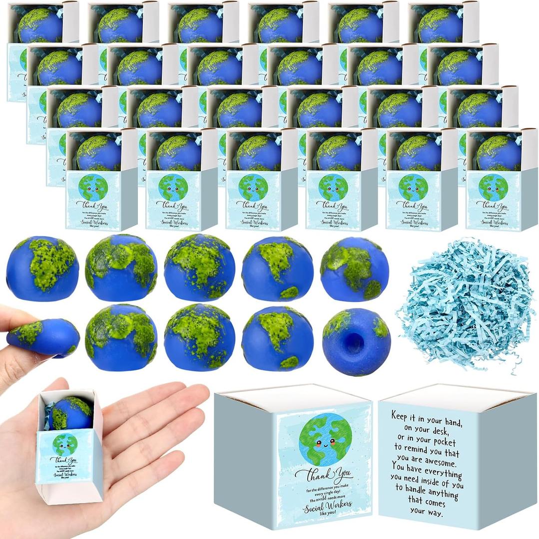 Wettarn 36 Sets Social Worker Graduation Gifts Globe Stress Balls with Thank You Boxes for Social Work Students Graduation Party Favors Appreciation Gifts