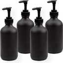 Cornucopia Brands Black Coated 8-Ounce Glass Pump Bottles (4-Pack), Great for Lotions, Liquid Soap, Aromatherapy and More