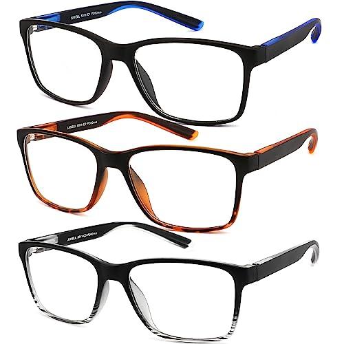 JJWELL 3 Pack Reading Glasses for Men Blue Light Blocking with Spring Hinge, Anti Eyestrain/Dryness/UV Large Wide Square Readers for Men, Two Tone Computer Reader Glasses Eyeglass(2.5 Strength)