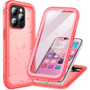 Cozycase for iPhone 15 Pro Waterproof Shockproof Dustproof Case - Heavy Duty/360 Full Body/Military Grade/Protective/Rugged 8FT Drop Proof Built in Screen/Camera Protector with Lanyard Pink
