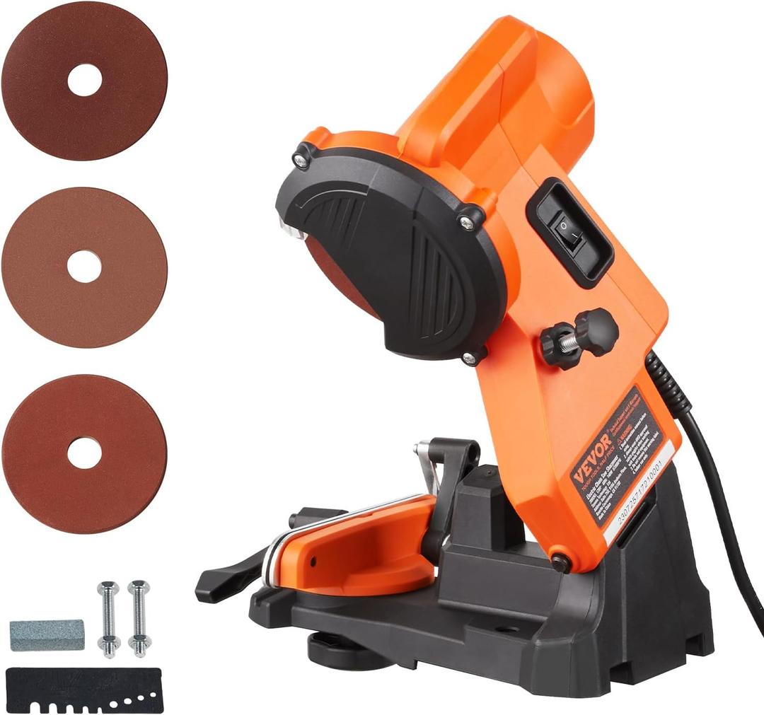 VEVOR Electric Chainsaw Sharpener, 140W Electric Saw Chain Blade Sharpener 5700RPM, Professional Bench Chain Saw Sharpening Tool with 3 Grinding Wheels Fit 0.25" to 0.404" Pitch Chains
