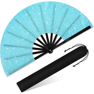 2 x Blulu Glitter Large Rave Folding Fans Silk Clack Popping Hand Fan for Line Dancing Chinese Make Sounds Fan for Women Dance Festival Dancing Wedding Party