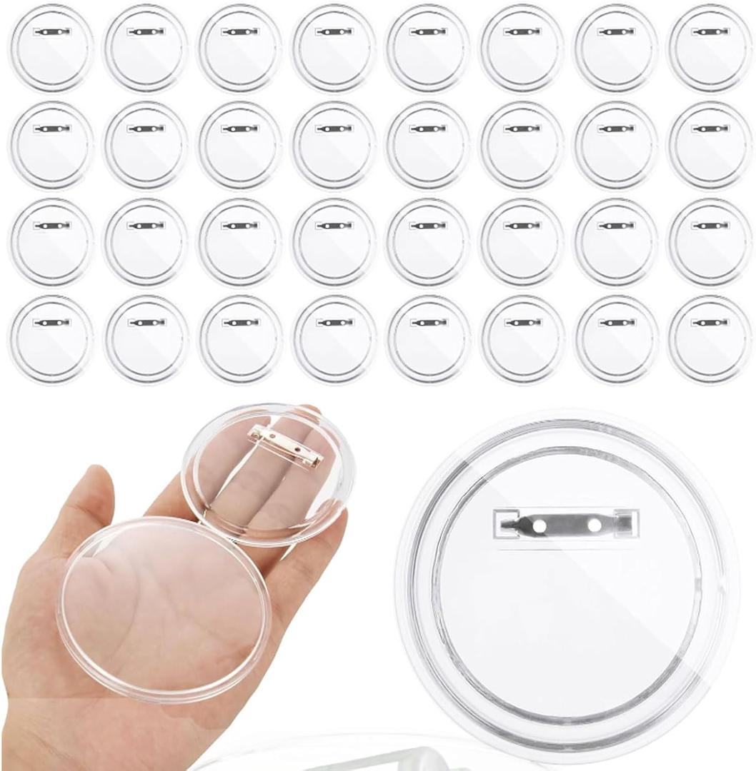 QTLCOHD 100 Pcs 3 Inch Clear Acrylic Button Pins, Custom DIY Button Maker Pin Badges Blank Round Picture Photo Buttons Making Kit for Crafts