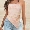 Yousify Womens Floral Tube Top Summer Mesh Strapless Ruched Asymmetrical Hem Drawstring Boho Y2k Bandeau Tops (Small, Suit 4)