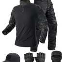 Tactical Suit,Combat Pants and Shirt,Cap Gloves Balaclava Set,Black Camo Uniform Men's Military Airsoft Gear, (Medium)