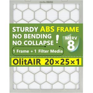 20x25x1 MERV 8 Air Filter,AC Furnace Air Filter,Reusable ABS Plastic Frame (Actual Size: 19 3/4" x 24 3/4" x 3/4")