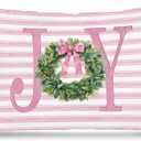 Coquette Pink Bow Christmas Wreath 12x20 Pillow Cover, Preppy Christmas Decor, Girly Pink Striped Joy Xmas Holiday Decorative Throw Pillow Covers Pillowcases for Girls Room Dorm Apartment