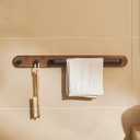 Rustic Burnt Wood Bathroom Towel Bar with Metal Rod, Wall Mounted Bath Towel Rack Bathroom Hook Row Hook 58cm 22.83