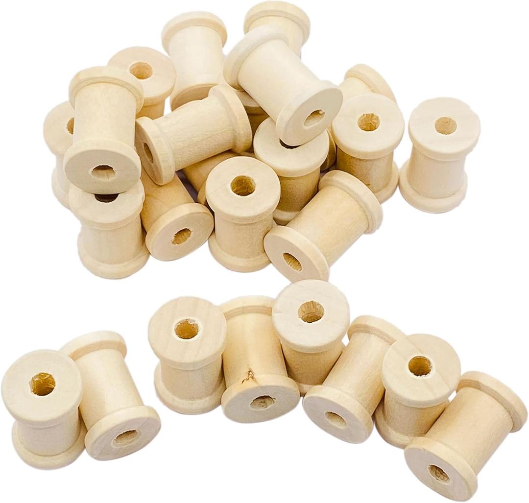 200 Pieces Solid Wood Spools Unfinished Wooden Barrel Spools for Crafts (1x11/16 in)