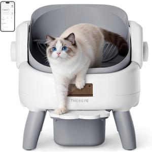 Thereye Automatic Litter Box, Open-Top Self Cleaning Litter Box with Entry Step, 11 Safety Protections & App Control, 10L Waste Bin with Odor Control Smart Cat Litter Box with Trash Bags/Litter Mat