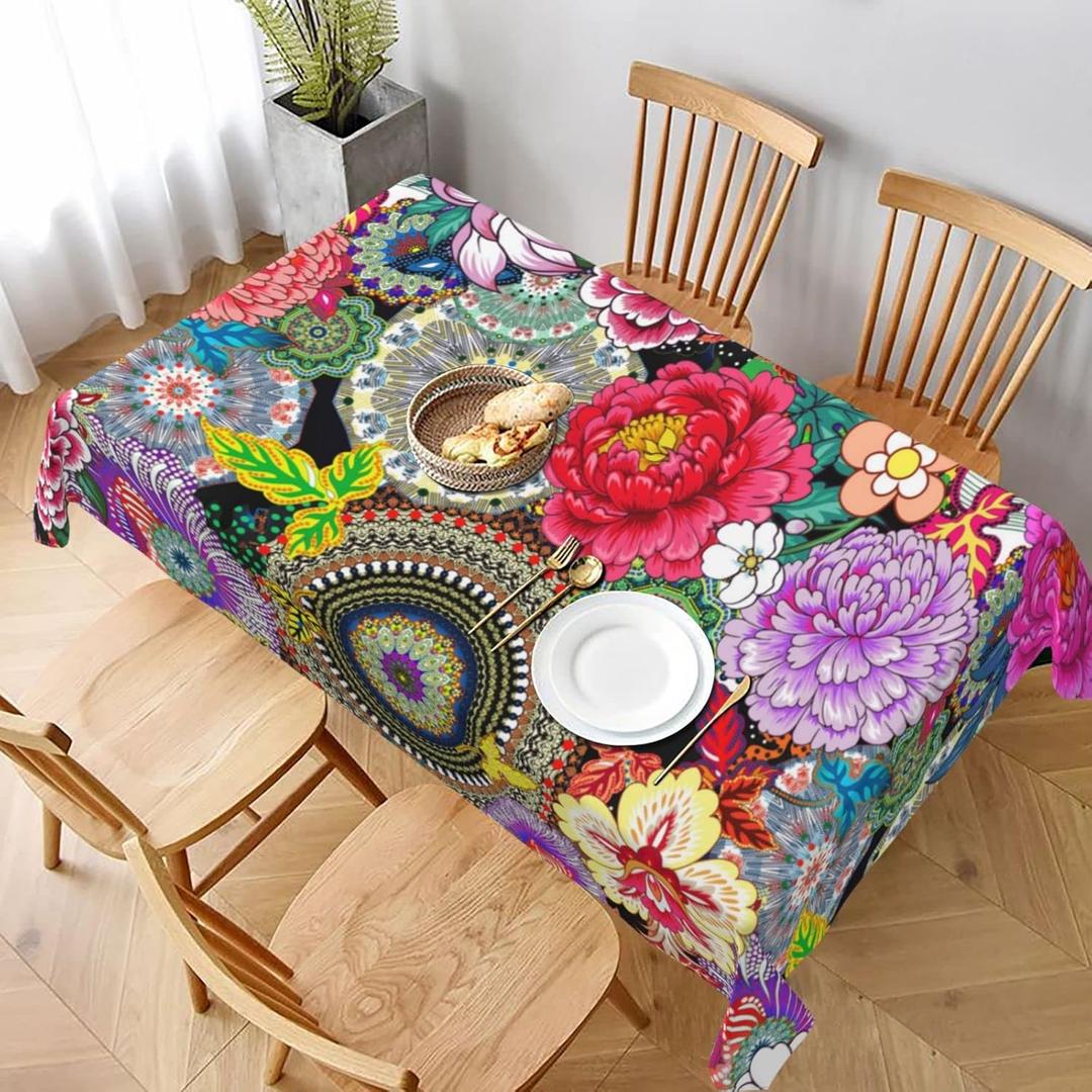 Mandala Flower Tablecloth Table Cover Washable Tabletop for Kitchen Dinning Decoration Rectangle 60x90inch