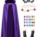 Vitikilly Raven Cosplay Costume Women Halloween Raven Cosplay Costume Superhero Anime Hooded Cloak Purple Cape, Size: Medium