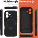Compatible with iPhone 17 Case Stand, Slim Comfortable Liquid Silicone Phone Cases Fit for iPhone 17 Compatible with MagSafe Magnetic Ring Kickstand Stand Case Full Camera Protection, Black
