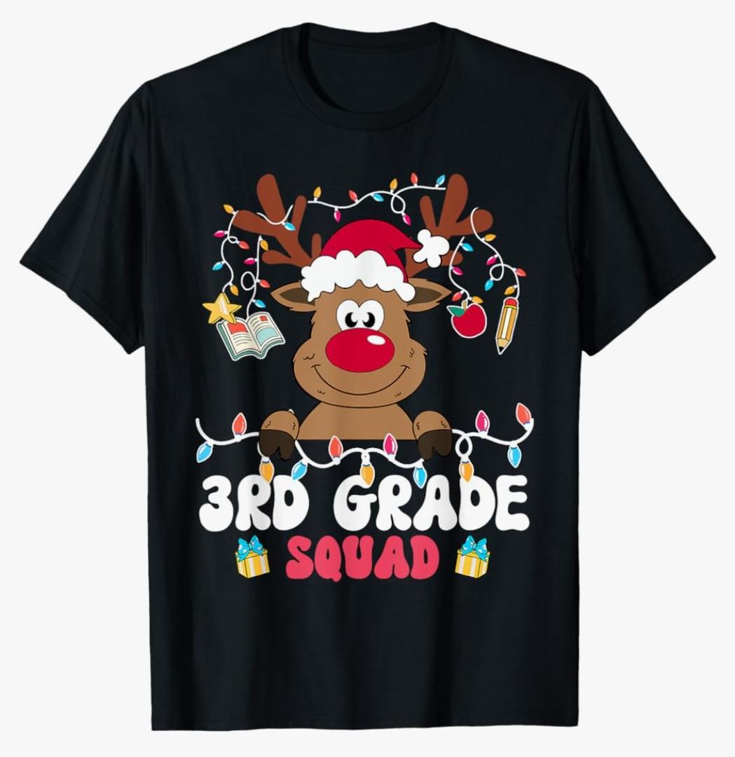 Grade Squad Reindeer Christmas Third Grade Teacher Xmas T-Shirt Size S