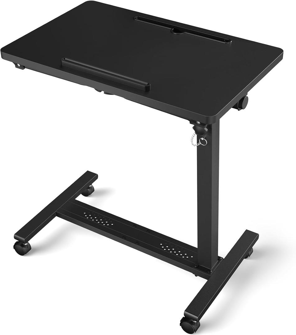 Adjustable Overbed Bedside Table, Hospital Bed Table with Wheels, Portable Rolling Desk, Mobile Small Standing Desk, Rolling Laptop Stand, Computer Cart (23.62inch)