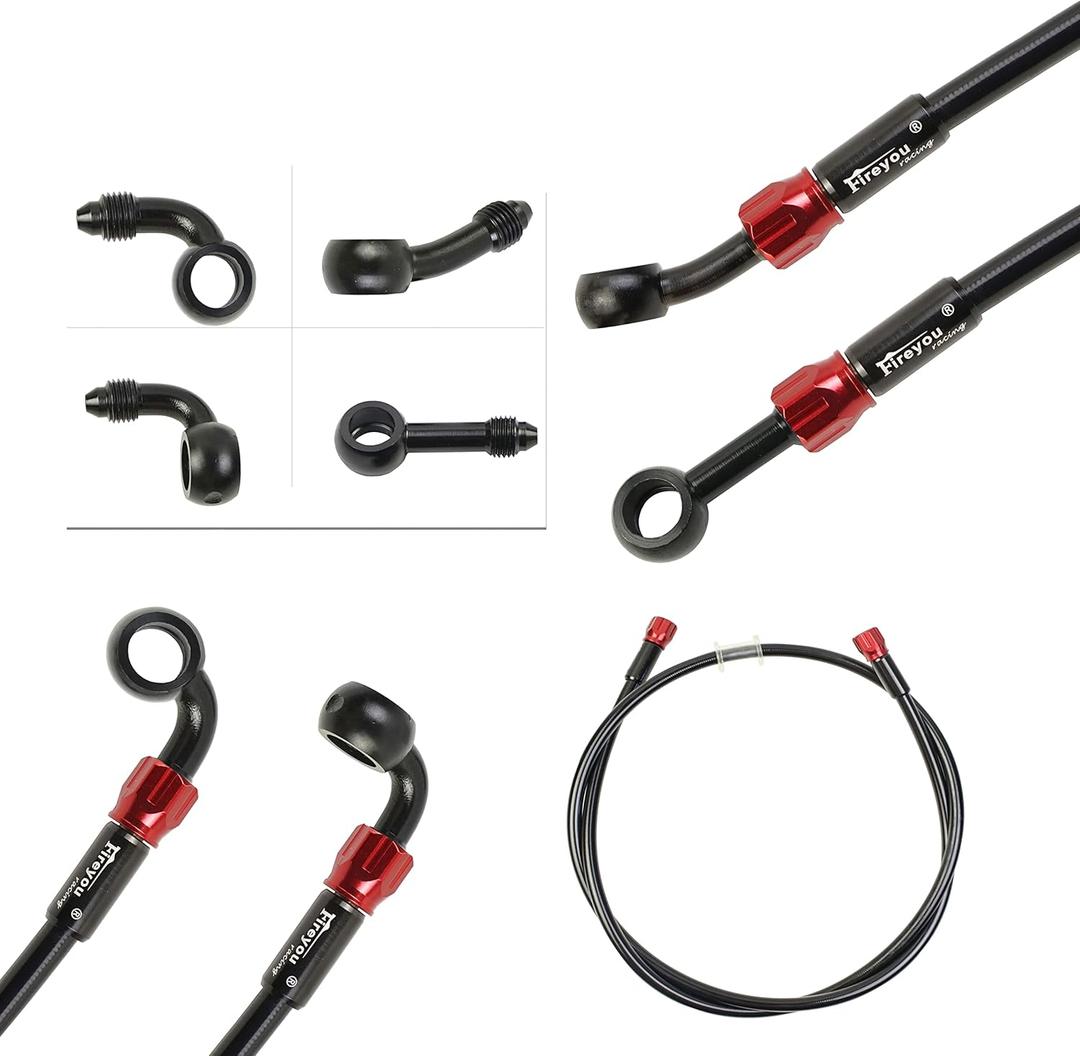 Motorcycle Brake Hose Braided,400-2400mm AN3 Hydraulic Clutch Tube Oil DOT Fluid Pipe Line Stainless Steel for ATV Dirt Pit Street Racing Bike,Removing Fittings Banjo (Black/1100mm)