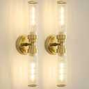 Bathroom Light Fixtures, Gold Wall Sconce in Threaded Glass Vanity Lights 2 Pack, Modern Bathroom Vanity Light Up and Down Sconces Wall Lighting for Bathroom, Living Room - Bulb Not Included