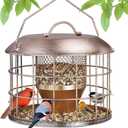 Metal Caged Bird Feeder, Squirrel Proof Bird Feeders for Outdoors Hanging, Wild Birds Feeder for Small Sparrows Finchs, Squirrel Chew-Proof Birdfeeder for Outside Backyard Birding Watching Gifts