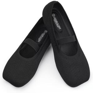 ZUXYAFU Women's Wide Toe Box Flats Shoes Knit Mary Jane Ballet Flats Comfort Casual Ballerina Walking Dressy Slip-on Shoes with Strap, 046 Black 7 US