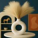 Modern White Ceramic Vase - 7.5 Inch Tall - Ceramic Flower Vase. Home Decor, Centerpiece, Coffee Table, Living Room, Flowers, Entryway, Bookshelf 