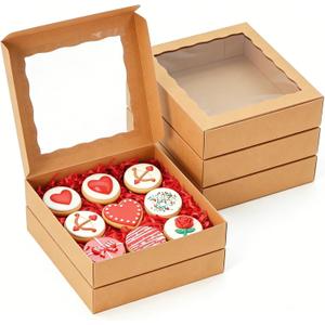 30pcs 8x8x2 Inch Bakery Boxes Cookie Boxes with window Pie Box Chocolate Covered Strawberries Box for Christmas Valentine's Mother's Day (Brown)