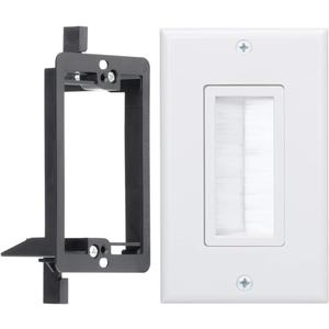Brush Wall Plate Deco Bristle Insert with Single Gang Mounting Bracket for Low Voltage Cable Pass Through HDTV HDMI Home Theater Networking Wires,  White