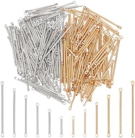 PH PandaHall 240Pcs Bar Links Connector Charms 6 Sizes 2 Colors Earring Connectors, 2-Hole Stick Strip Beads Jewelry Connectors Links for DIY Earring Bracelet Jewelry Making Arts Crafts
