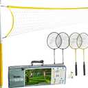 Franklin Sports Badminton Net Sets - Outdoor Backyard + Beach Badminton Net + Equipment Set - (4) Rackets + (2) Birdies + Portable Net Included - Adults + Kids Set, 20' x 1.5'