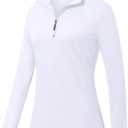Womens Golf Shirts Long Sleeve Workout Tops Zip Up Tennis Polo Shirts (White, S)