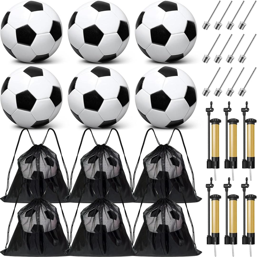 6 Pack Operation Deflated Christmas Soccer Ball with Pump for Child,Items Bulk Deals Soccer Balls,Classic Soccer Balls with Mesh Sport Bag Pump Needle for Shoebox Gift Fillers Charity Donations (size 5)