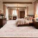 9x12 Washable Vintage Area Rug Pink - Distressed Non-Slip Rugs Soft Large Retro Carpets for Living Room Girls Bedroom Office Home Decor, Pink