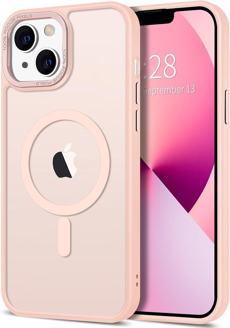 Hython Case for iPhone 13 Case Magnetic Translucent Matte Phone Cases 6.1" [Compatible with MagSafe] Thin Slim Fit Shockproof Bumper Hard Protective Cover for Women Men Girls, Frosted Pink