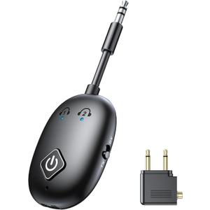 Bluetooth 5.3 Transmitter Receiver for Airplane TV, 2 in 1 Wireless Bluetooth Adapter for Airplane AirPods or Wireless Headphones Dual Pairs, 3.5mm Aux Adapter for Flight TV Gym Car/Home Stereo