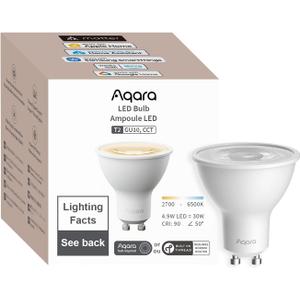 Aqara Thread/Zigbee Smart LED Light Bulb T2 GU10, Tunable White (2700K-6500K),Matter,Works with HomeKit, Alexa, Google