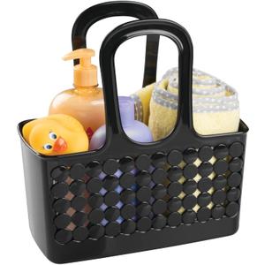 iDesign Portable Plastic Shower Tote Caddy with Handle for College Dorm or Bathroom - Black - Made in USA
