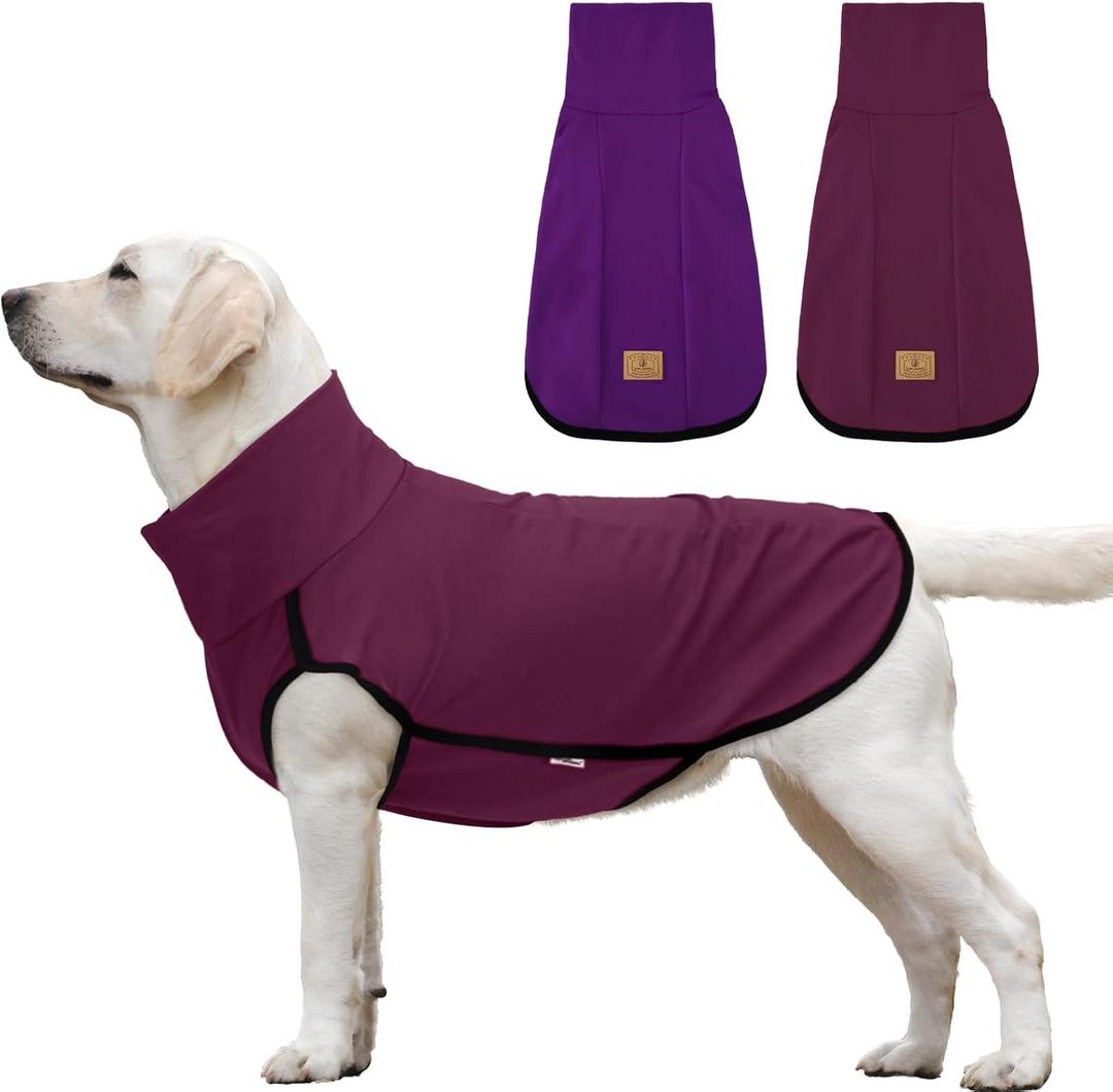 XPUDAC 2 Pack Dog Fleece Sweater Dog Sweatshirt Turtleneck Jacket Warm Stretchy Pet Cold Weather Clothes for Medium Large Dogs-3X-Large (XXX-Large(Chest-37.4"), Purple, Claret)