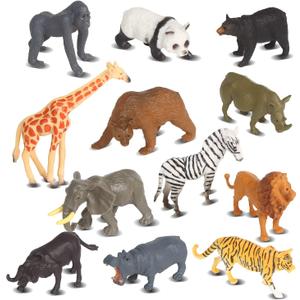 LOMIMOS 12Pcs Mini Wild Animal Figure Toy,Realistic Safari Animal Figurines Model Cake Topper Decoration for Children Kid Birthday Christmas Educational Learning Party