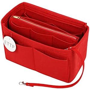 ETTP Purse Organizer Insert, Felt Tote Organizer Insert With Metal Zipper, Handbag Organizer For Speedy, Neverfull, Tote, Handbag, 7 Colors 5 Sizes (XL, Red)