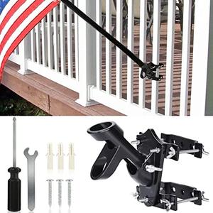 Flag Pole Bracket for Railing | Metal Flag Pole Holder for House, Square Railing, Wall - Two Installation Methods - Non-Scratch Pad Bracket with Rubber Pads, Prevents Slippage, Scratches, 1" Diameter