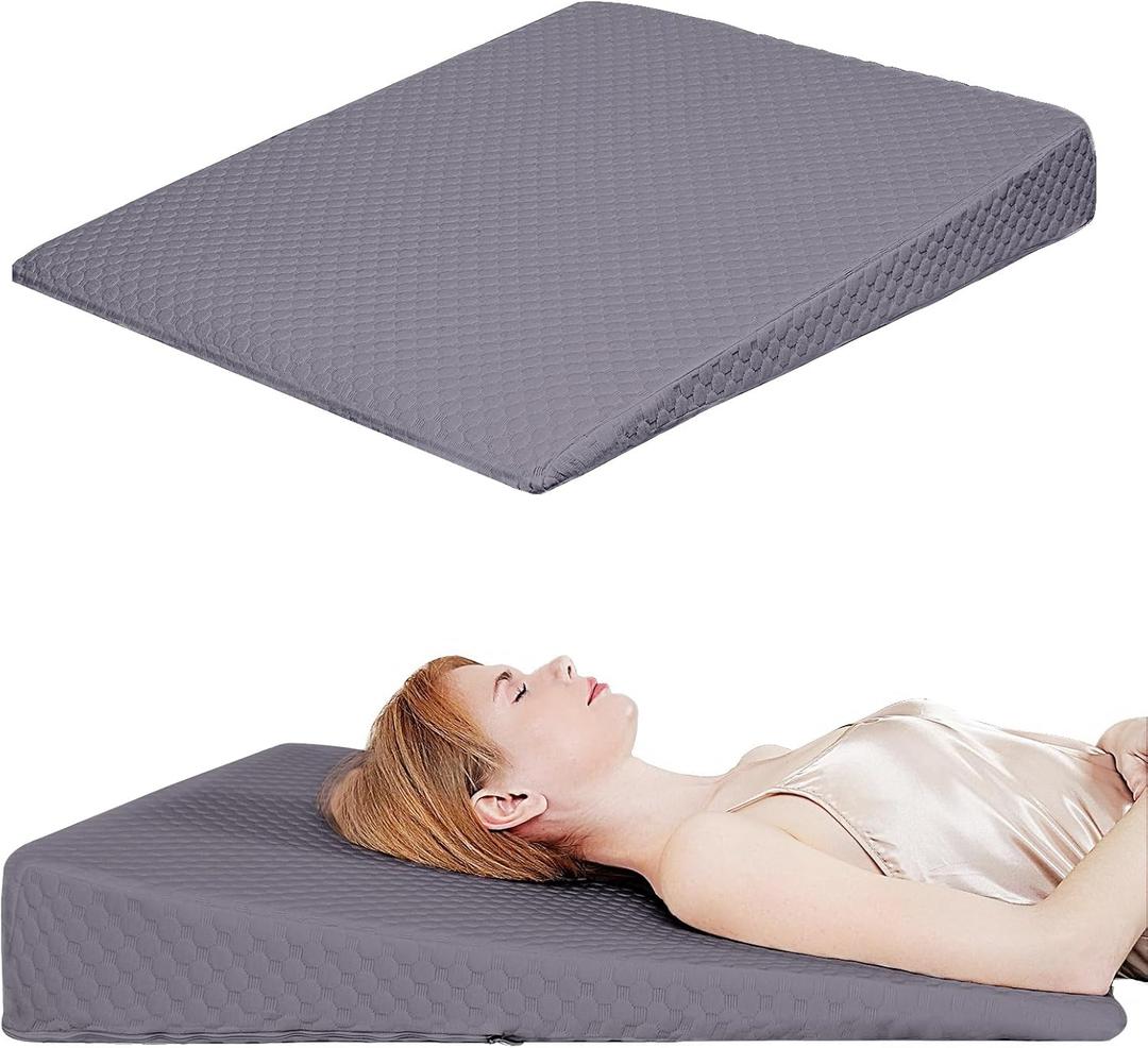 Wedge Pillow, Bed Wedge Pillows for Sleeping, Snoring, Back Support, After Surgery, Foam Triangle Pillow, Removable Washable Cover (Gray, 5in)