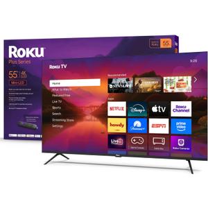 Roku Smart TV 55-Inch Plus Series, Mini-LED TV RokuTV with Enhanced Voice Remote Flat Screen 4K QLED Television with Dolby Vision & Wi-Fi for Streaming Live Local News, Sports