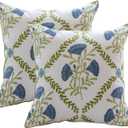 YIcabinet Pillow Covers Set of 2, Embroidered Blue Flower Pattern Throw Pillow Cover,Square Cotton Cushion,Pillow Case for Sofa Bedroom Couch,18"x18"