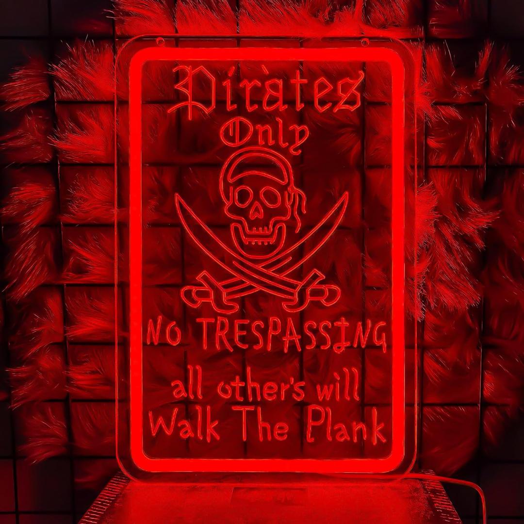 Pirate "Walk the Gangplank" Neon Sign - LED Pirate Decor, Room Decor and Unique Pirate Themed Gift for Friends (ead-Red)