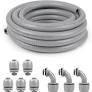 1 inch 25ft Liquid-Tight Conduit and Connector Kit,Flexible Non-Metallic Liquid Tight Electrical Conduit Kit with 5 Straight and 3 90-Degree Connector Fittings,1in. Dia